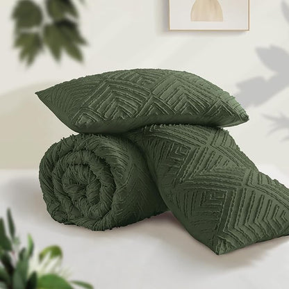Andency Dark Olive Green Comforter Set Queen Size, Lightweight Fluffy Boho Men Bedding Comforter Set, 3 Pieces Tufted Farmhouse Bed Set for All Seasons (1 Comforter 90x90In, 2 Pillowcases)