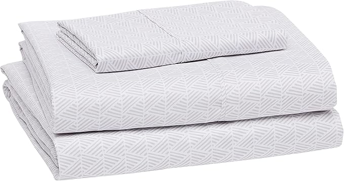 Amazon Basics Lightweight Super Soft Easy Care Breathable Wrinkle Resistant Brushed Microfiber 3 Piece Bed Sheet Set with 14-Inch Deep Pockets, Twin, Gray Crosshatch, Printed