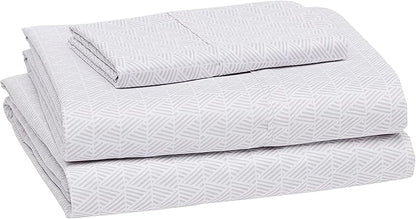 Amazon Basics Lightweight Super Soft Easy Care Breathable Wrinkle Resistant Brushed Microfiber 3 Piece Bed Sheet Set with 14-Inch Deep Pockets, Twin, Gray Crosshatch, Printed