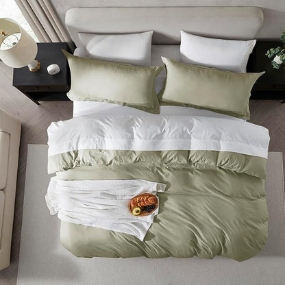 Nestl Light Sage Duvet Cover Queen Size - Soft Prewashed Queen Duvet Cover Set, 3 Piece, with Zipper Closure, 1 Duvet Cover 90x90 inches and 2 Pillow Shams
