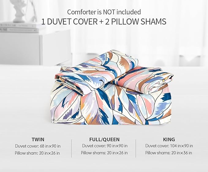 King Size Duvet Cover Set with Button Closure - Multicolor Leaves Botanical Luxury Bedding for a Comfortable Sleeping