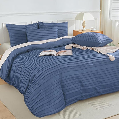 NEXHOME PRO Duvet Cover,3 Pieces Boho Tufted Duvet Cover Set, Soft and Lightweight 100% Washed Microfiber Comforter Cover Set(Sea Blue,104 x 98)-No Comforter