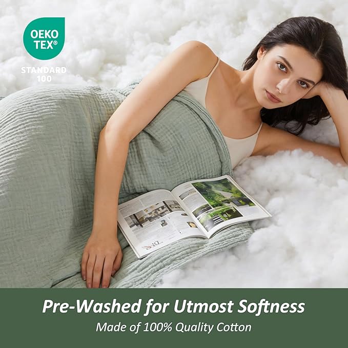 EMME Cotton Muslin Large Throw Blanket Couch Breathable Gauze Soft Lightweight Bed Blankets Adults (Heather Sage Green, 50"x70")