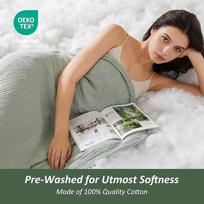 EMME Cotton Muslin Twin XL Blanket Breathable Gauze Soft Lightweight Blankets Adults Gifts for Women (Heather Sage Green, 66"x90")