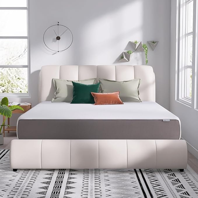 Amazon Basics Breathable Memory Foam Mattress, Medium Firm, 12 Inch, King, White/Grey, 80" L x 76" W