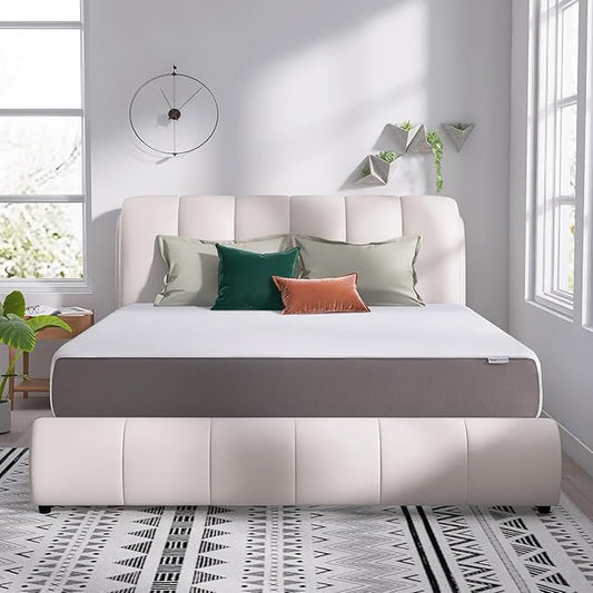 Amazon Basics Breathable Memory Foam Mattress, Medium Firm, 12 Inch, California King, White/Grey