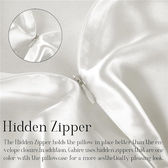 Mulberry Silk Queen Size Pillow Cases Set of 2, Ultra Smooth Soft Cooling Organic Silk Pillowcases with Hidden Zipper, Prevent Acne Silk Pillow Cases 2 Pack Queen (20"×30"), Ivory