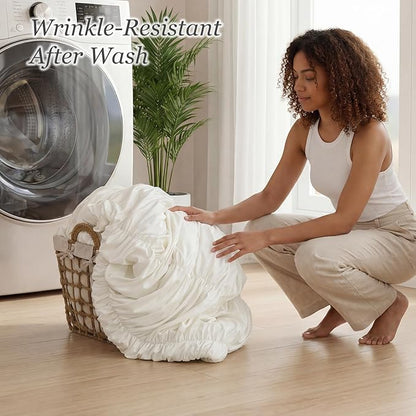 weigelia Cream Comforter Set Full – Textured Ruched Cream Ivory Full Comforter Set, Soft White Aesthetic Bedding with 2 Pillowcases, 3 Piece Modern Organic Bedroom Comforter Set