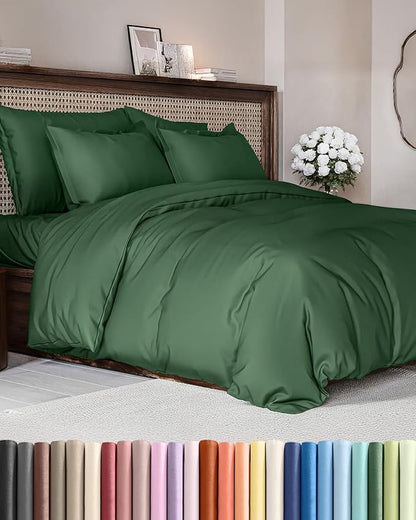 Duvet Cover Full Size Set - Extra Soft Full Duvet Cover 80" x 90" with 2 Pillow Shams - Hotel Luxury, Easy Care & Fade Free with Zipper Closures & Ties - All Season, Comfy & Breathable (Emerald Green)
