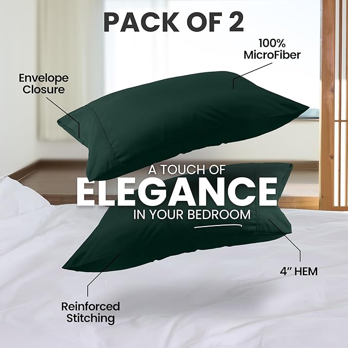 Utopia Bedding King Pillow Cases - 2 Pack - Envelope Closure - Soft Brushed Microfiber Fabric - Shrinkage and Fade Resistant Pillow Covers King Size 20 X 40 Inches (King, Emerald)