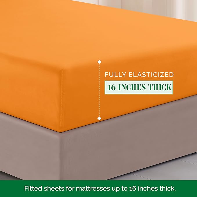 Elegant Comfort Luxurious 1500 Premium Hotel Quality Microfiber Three Line Embroidered Softest 4-Piece Bed Sheet Set, Wrinkle and Fade Resistant, Twin/Twin XL, Orange