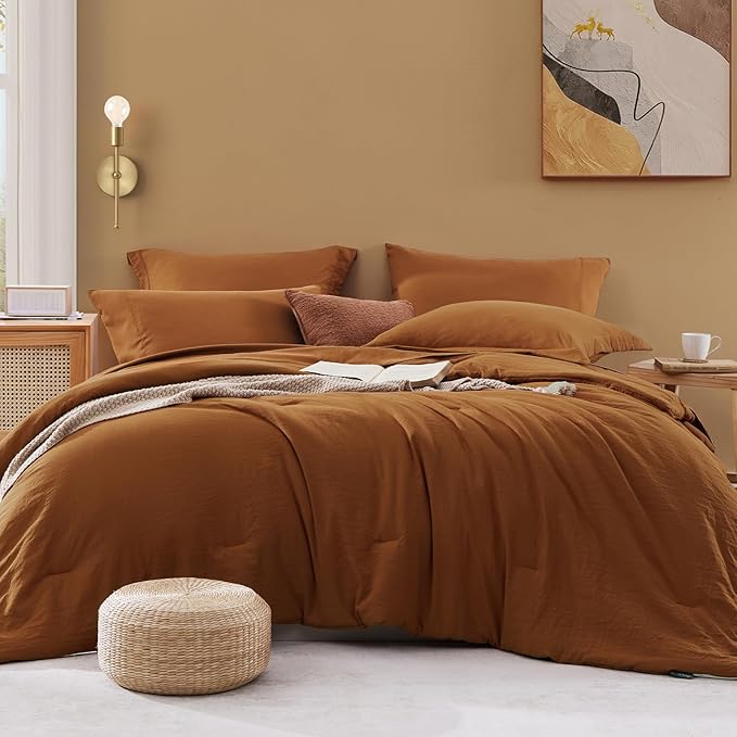 WRENSONGE Super King Plus Comforter Set- 7 Pieces Terracotta Bed in a Bag Super King Plus with Fitted Sheet, Flat Sheet, 2 Shams, and 2 Pillowcases- Warm Bedding Sets for All Season
