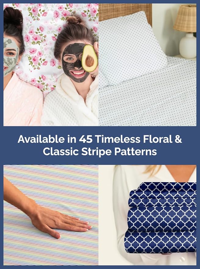 Floral Sheets - Flower Print Bed Sheet Set - 1 Flat, 1 Fitted & 1 Pillowcase w/ Deep Pockets - Comfy, Cozy, Wrinkle & Fade Free - Boho Botanical Bedding - Soft, Breathable & Cooling - Twin XL Size Set