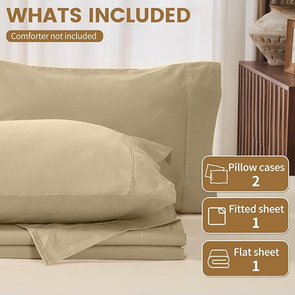 100% Linen Sheets Queen Size,Breathable & Durable 4-Piece Bed Flax Sheet Set,Soft All-Season Bedding for Hot Sleepers 16" Deep Pocket Oeko-TEX Certified,（Queen, Brown Taupe）
