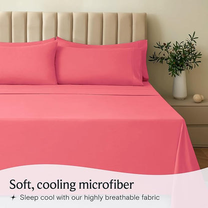 LuxClub 3 PC Twin XL Sheet Set, Deep Pockets Wrinkle Free Cooling Bed Sheets Hotel Bedding for Women, Men, Kids & Teens, Includes 1 Fitted Sheet, 1 Flat Sheet and 1 Pillowcase-Silky Soft Vermilion