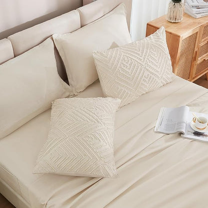 Andency California King Comforter Set Beige - 7 Pieces Bed in a Bag Cal King Bedding Comforter Sets, Tufted Lightweight Fluffy Bed Set with Comforter, Sheets, Pillowcases & Shams