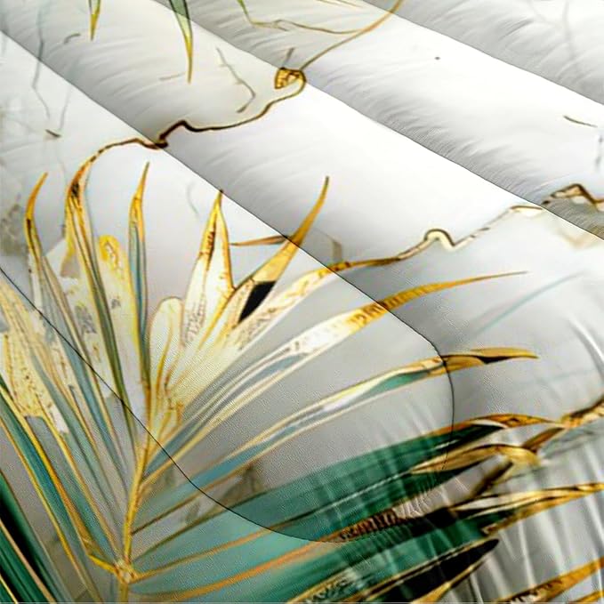 Green Palm Leaf Comforter King Tropical Palm Leaves Comforter Sets Chic Botanical Leaf on White Gold Marble Comforter Set Aesthetic Art Bed Comforter with 2 Pillowcases