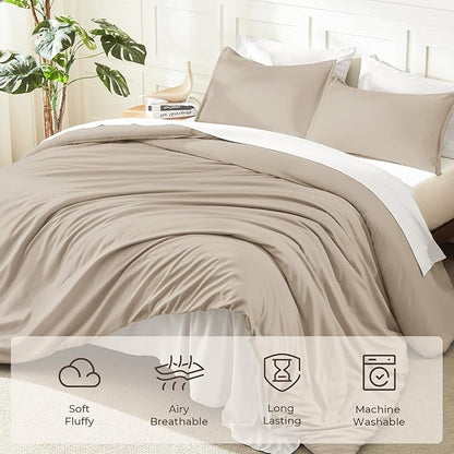 Litanika Khaki California King Comforter Set - 3 Pieces Cal King Lightweight Soft Solid Bed Comforter, Oversized All Season Down Alternative Bed Set (104x96In, 2 Pillowcases)