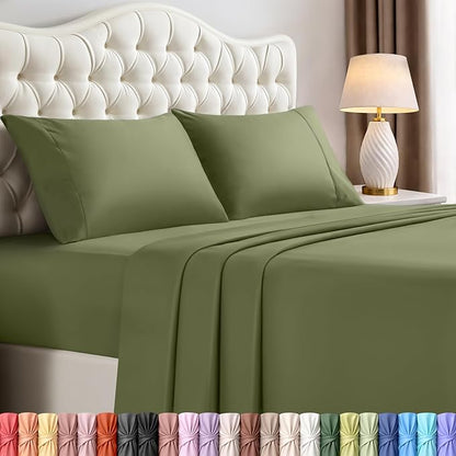 Utopia Bedding Full Size Sheet Set – 4 Piece Bed Sheets, Soft and Breathable Microfiber, Includes 1 Fitted Sheet, 1 Flat Sheet and 2 Pillowcases – Oeko Tex (Olive)