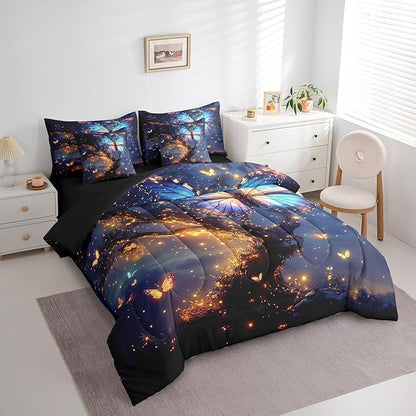 Feelyou Tree of Life Comforter Set 7 Pieces Queen Size Butterfly Bedding Set for Boys Girls Boho Bed in a Bag with Comforter, Sheets, Pillowcases & Cushion Covers