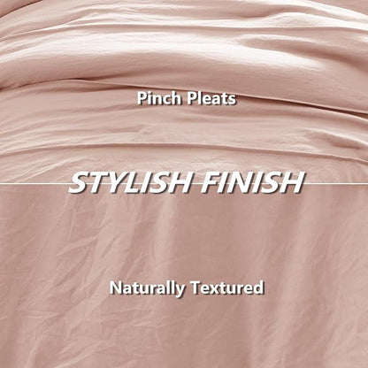 CozyLux Queen Comforter Set Pink, 7 Pieces Soft Pinch Pleat Bed in a Bag Queen Comforter Set with Sheets, Boho Bed Set with Down Alternative Comforter, Sheets, Pillowcases & Shams