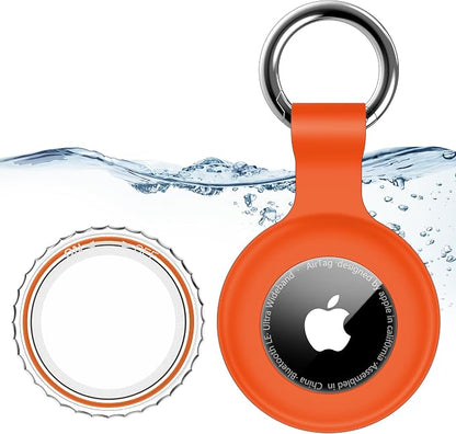 1|2|4Pack for Apple AirTag Holder with Keychain for Air Tag 2nd/1st Gen | Waterproof Air Tag Cover GPS Tracker Anti-Scratch Silicone Air-Tag Case for Pets,Kids,Bags,Luggages-Orange