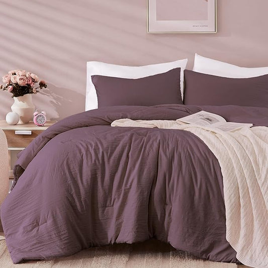 WRENSONGE Twin/Twin XL Comforter Set - 2 Pieces Deep Purple Comforter Prewashed Soft Lightweight for All Seasons,Fluffy Down Alternative Twin XL Comforter with 1 Pillow Sham
