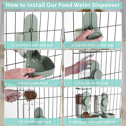 Lemtrflo Rabbit Feeder, Bunny Water Bottle Dispenser, Pet Cage Food Bowl | Suitable for Rabbits, Guinea Pigs, Ferrets, Cat and Other Small Pets