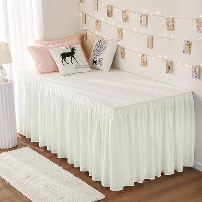 RIMELA Dorm Bed Skirt Twin XL 46 Inch Drop, Easy to Install Extra Long Wrap Around Elastic Dust Ruffle, Cream Bedskirt Solid Silky Fabric (Twin XL 80“L x 39”W & Twin 75“L x 39”W)