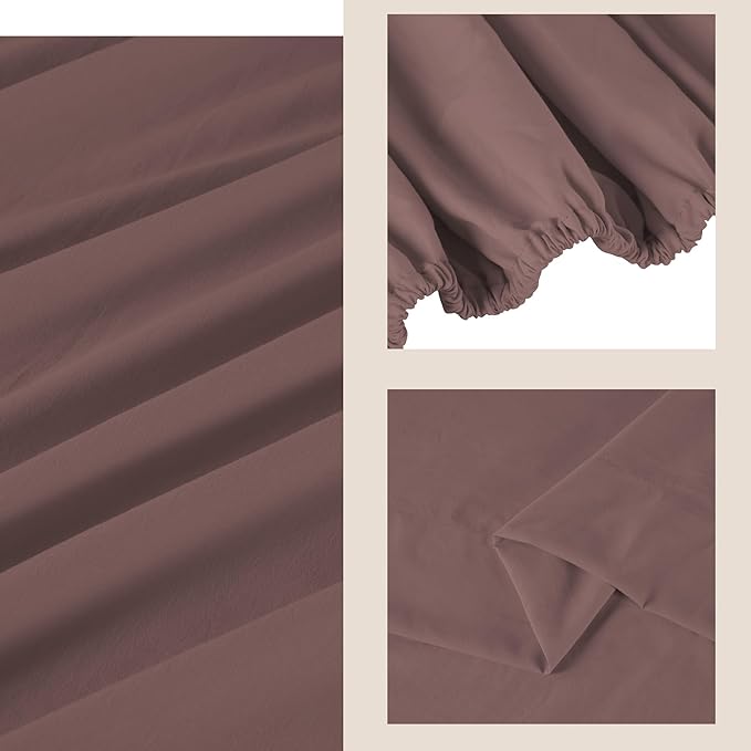 ROSE&RISY Queen Sheet Set, Pre-Washed Cotton-Like Brushed Microfiber, 4 Pcs Super Soft Breathable Cooling Bed Sets,Includes 1 Fitted, 1 Flat, 2 Pillowcases (Lavender, Queen)