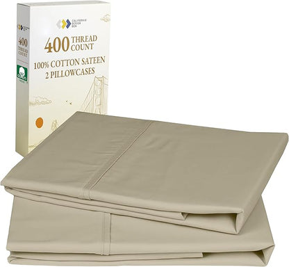 California Design Den Cotton King Pillowcase Set - 400 Thread Count, 100% Cotton Pillowcases, Set of 2 Pillow Covers, Soft and Breathable - Beige (Golden Tone)