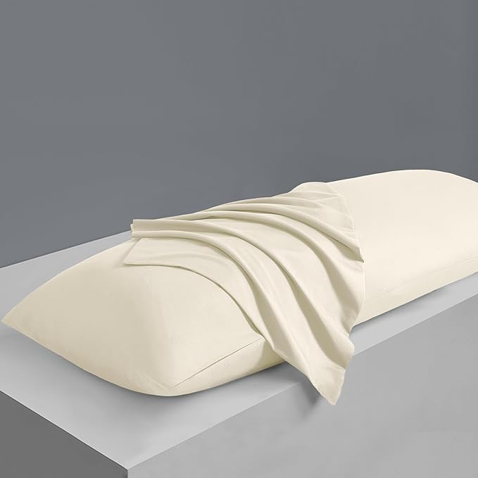 MILVOWOC 2Pcs Brushed Microfiber Body Pillowcases - 20 x 48 Inch, Ivory Cream Pillow Case Set Non Slip Envelope Pillow Cover with Moisture Absorption and Anti-Wrinkle