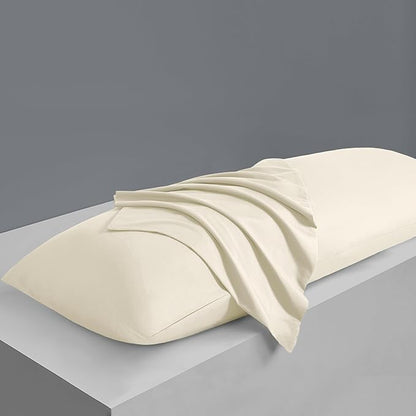 MILVOWOC 2Pcs Brushed Microfiber Body Pillowcases - 20 x 48 Inch, Ivory Cream Pillow Case Set Non Slip Envelope Pillow Cover with Moisture Absorption and Anti-Wrinkle