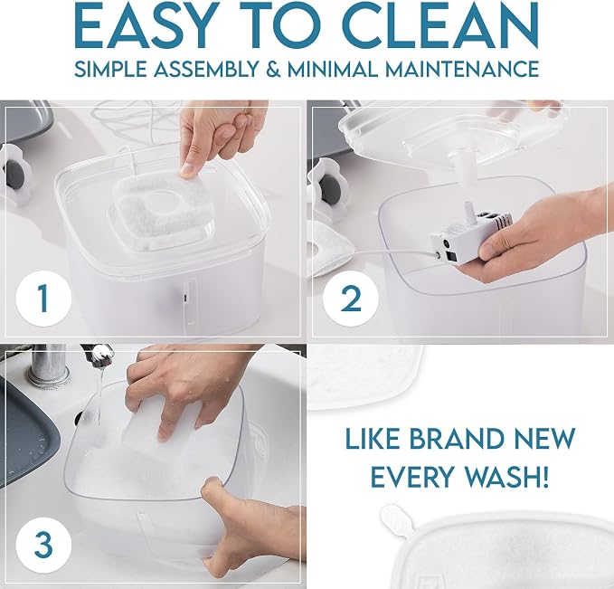 Veken Innovation Award Winner 95oz/2.8L Cat Water Fountain | Automatic Pet Fountain Dog Water Dispenser with Replacement Filters & Silicone Mat for Cats, Dogs (Transparent Grey)