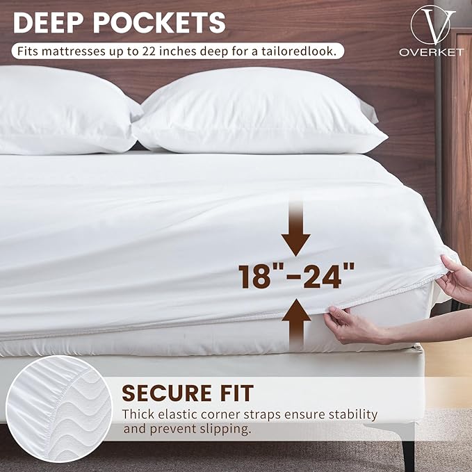 100% Linen Sheet Set King Size Extra Deep Pocket Fits 18-24 Inch Mattress, Breathable & Soft, Smooth 4-Piece Set for Thick Mattresses Hotel Luxury Bedding（King, White）