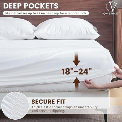 100% Linen Sheet Set King Size Extra Deep Pocket Fits 18-24 Inch Mattress, Breathable & Soft, Smooth 4-Piece Set for Thick Mattresses Hotel Luxury Bedding（King, White）