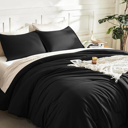 Litanika Oversized King Comforters Black Super King Plus Size, 3 Pieces Lightweight Solid Bedding Comforter Set, All Season Fluffy Bed Set (128x120In Comforter & 2 Pillowcases)