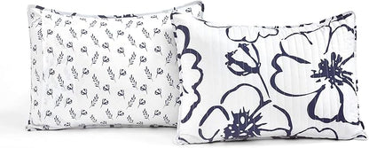Lush Decor Scandinavian Floral Quilt King Size Reversible 3 Piece Set Navy & White - Floral Bedding Set King Quilt - White Bedding - Cottage Core Decor
