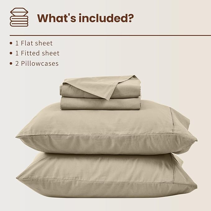Bedlifes 100% French Linen Sheets Queen Size 18-24”Extra Deep Pocket 4-Piece Set Breathable & Moisture-Wicking,Soft & Durable Sheets for Thick Mattresses(Taupe)