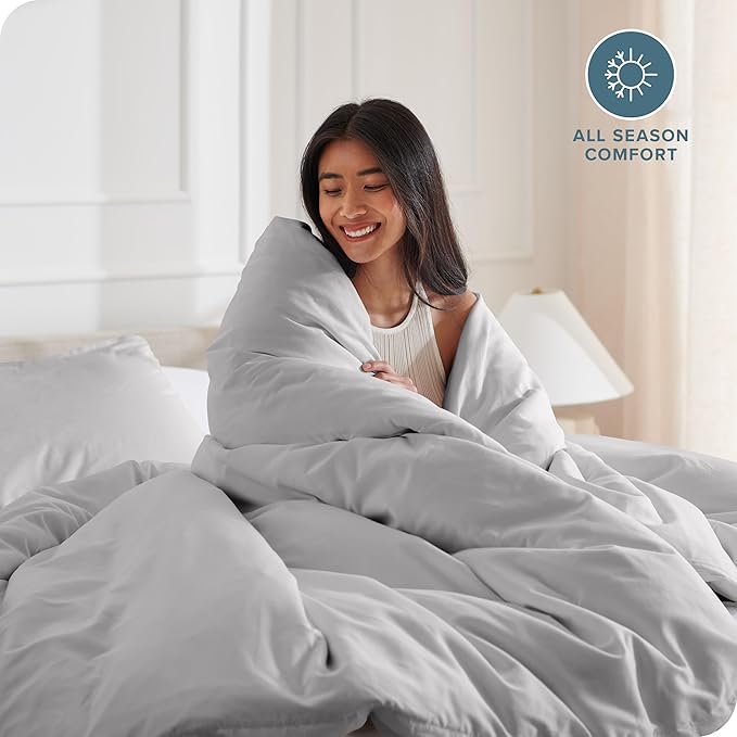Bare Home Bedding Duvet Cover Full Size - Premium 1800 Super Soft Collection - Lightweight, Cooling Duvet Cover - Soft Breathable Bedding (Full, Light Grey)