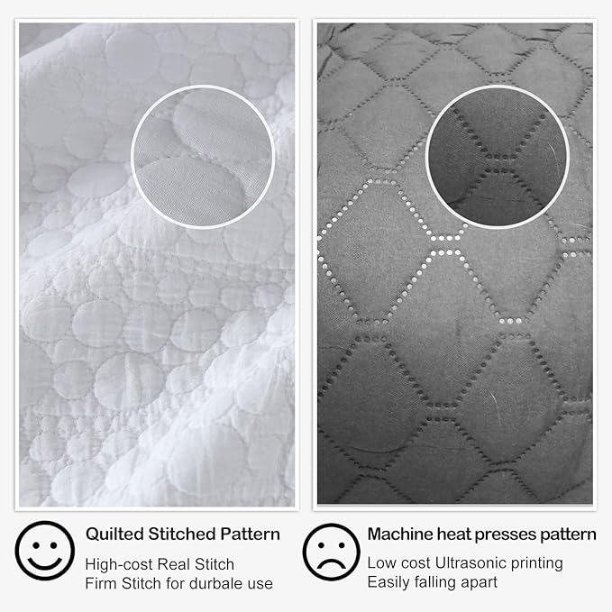 HORIMOTE HOME Quilt Set Twin Size White, Classic Geometric Spots Stitched Pattern, Stone-Washed Microfiber Chic Rustic Look, Ultra Soft Lightweight Quilted Bedspread for All Season, 2 Pieces