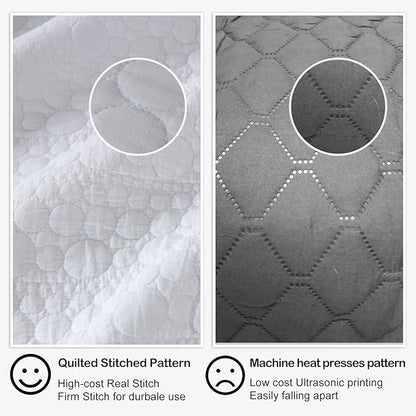 HORIMOTE HOME Quilt Set Queen Size White, Classic Geometric Spots Stitched Pattern, Stone-Washed Microfiber Chic Rustic Look, Ultra Soft Lightweight Quilted Bedspread for All Season, 3 Pieces