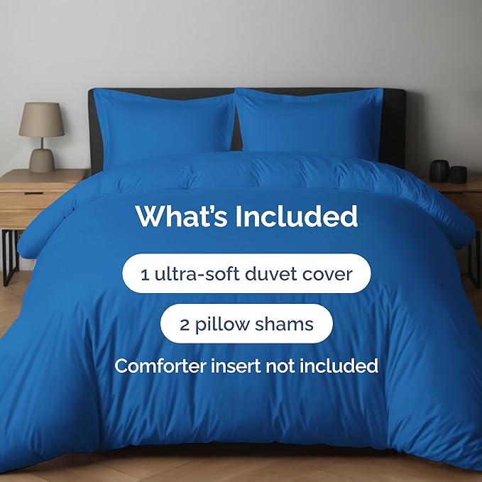 Duvet Cover Cal King Size Set - Extra Soft Cal King Duvet Cover 104" x 98" with 2 Pillow Shams - Hotel Luxury, Easy Care & Fade Free w/ Zipper Closures & Ties - Comfy, Cozy & Breathable (Royal Blue)
