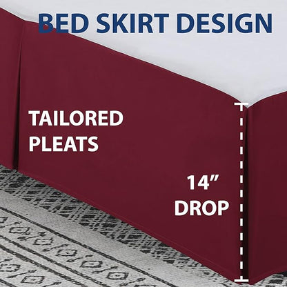 Cathay Home Double Brushed Microfiber Pleated Easy Fit Bed Skirt, Ultra Soft, Fade and Wrinkle Resistant - Burgundy, Queen