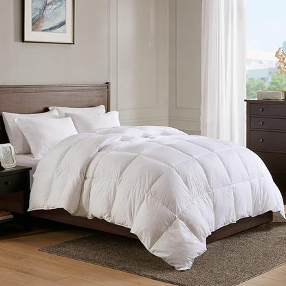 APSMILE Heavyweight Down Feather Fibers Comforter Oversized King Size - Ultra-Soft Luxury High Fill-Power Hotel-Style Thicker Winter Duvet Insert for Colder Weather/Sleeper (120x98, White)