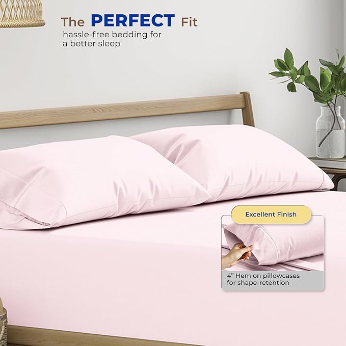 Thread Spread 100% Egyptian Cotton King Size Pillow Cases Set of 2 - Luxury 600 Series Bliss Collection Pillow Cases King Size (Blush), Soft Cooling Hotel Cotton Pillowcases, Sateen Finish