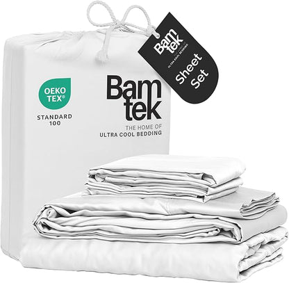 Viscose Bamboo Sheets King Size 4PC Set - Cooling Sheets for Hot Sleepers with Moisture Wicking Technology - Silky Soft 18 Inch Deep Pocket - White 76"x 80"