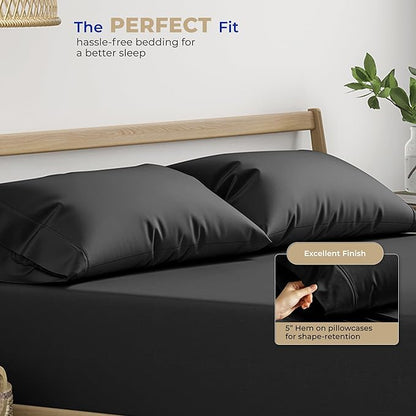 THREAD SPREAD 100% Cotton Pillow Cases Queen Size Set of 2 - Luxury 400 Thread Count Queen Pillow Cases (Black), Soft Cooling Breathable Hotel Quality Cotton Pillowcases, Fits Standard Pillows