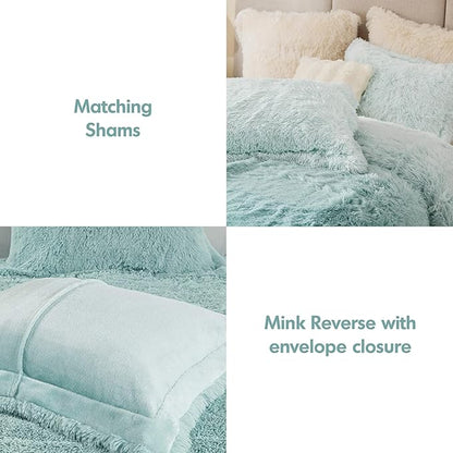 Intelligent Design Brielle, Long Shaggy Faux Fur Comforter Set, Plush Reverse, Trendy Ombre Design, Modern, Cozy All Season Bedding, Matching Sham, King/Cal King(104"x90") Aqua 3 Piece