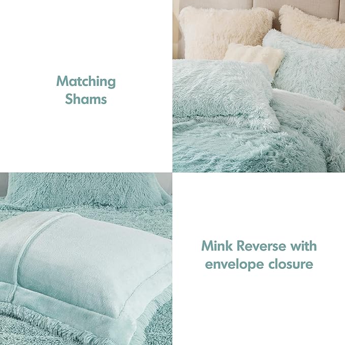 Intelligent Design Brielle, Long Shaggy Faux Fur Comforter Set, Plush Reverse, Trendy Ombre Design, Modern, Cozy All Season Bedding, Matching Sham, Twin/Twin XL(66"x90") Aqua 2 Piece